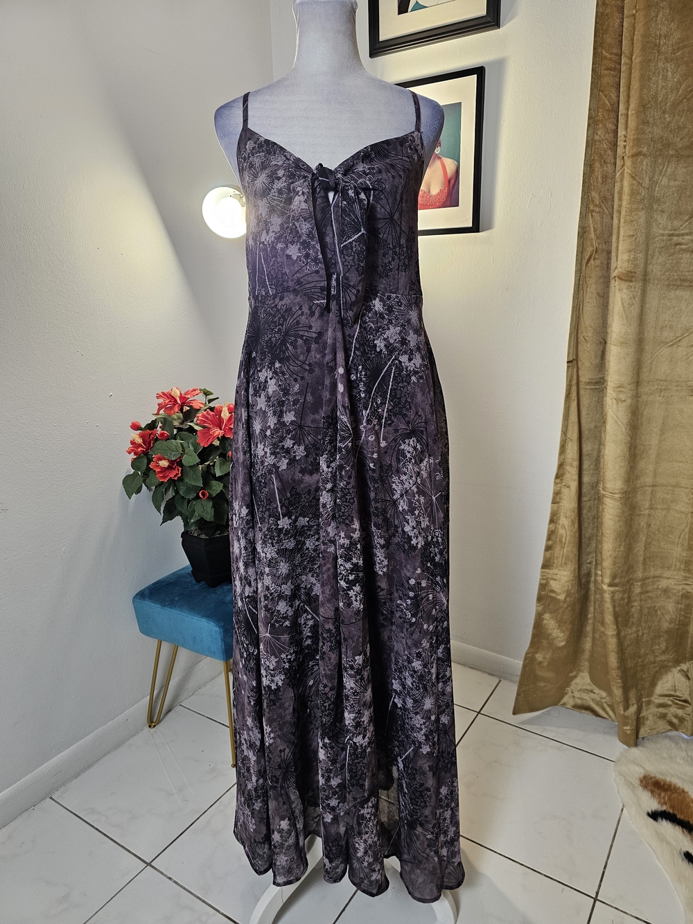 Women’s Maxi Slip Dress in Deep Purple Floral